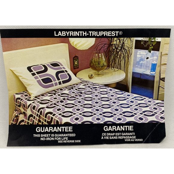 Texmade Labyrinth Truprest Twin Bed Flat Sheet Geometric Links 1970s Purple - Picture 11 of 15